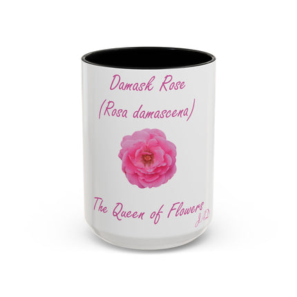 Floral 15oz Accent Mug - Damask Rose Design - The Queen of Flower