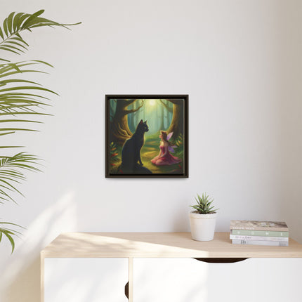 Fairy and Black Cat Forest Canvas – Framed Matte Wall Art