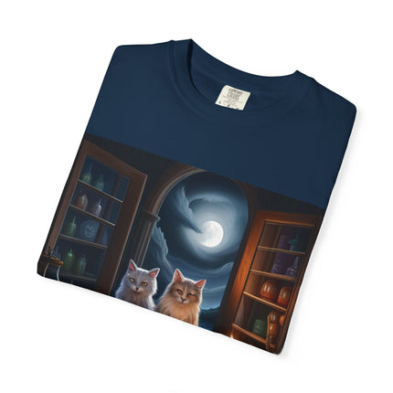 Magical Cats Unisex T-Shirt - Cozy Night Reading Design