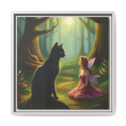 Fairy and Black Cat Forest Canvas – Framed Matte Wall Art