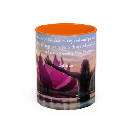 Ageless Hippie Soul Mug | 11oz Accent Cup with Lotus & Uplifting Quote