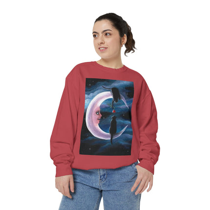 Moonlit Cats Sweatshirt —Whimsical Crescent Moon & Black Cat Graphic
