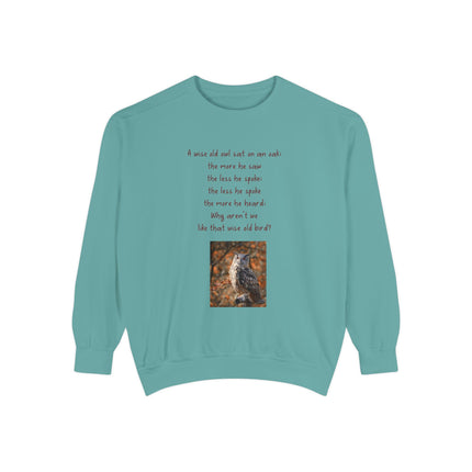 Poetic Owl Sweatshirt — Illustrated Owl Art with Poem Crewneck