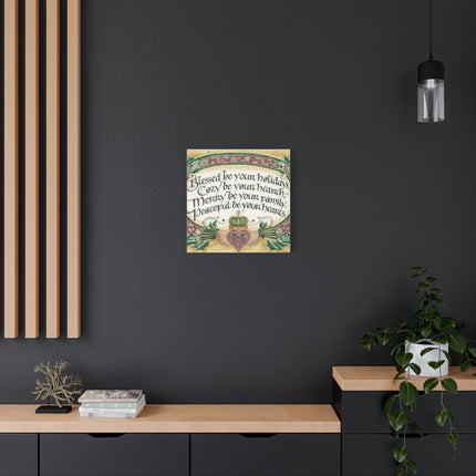 Christmas Blessing Canvas Wall Art – "Blessed be your holidays" Stretched Matte Print