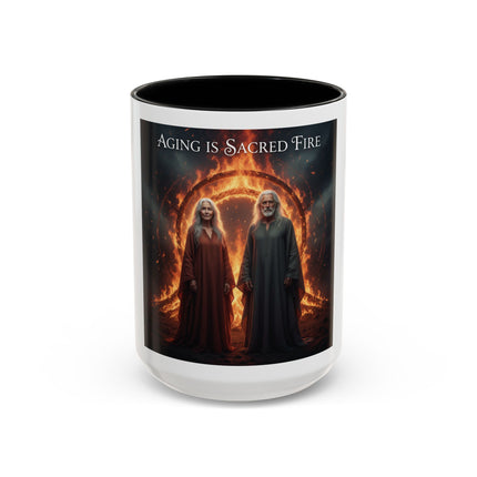 Aging Is Sacred Fire Coffee Mug — Fantasy Elder Couple Accent Mug (11/15oz)
