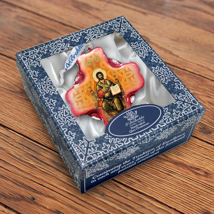 Jesus Cross Glass Ornament by G. DeBrekht - Nativity Holiday Decor - 758-005-3