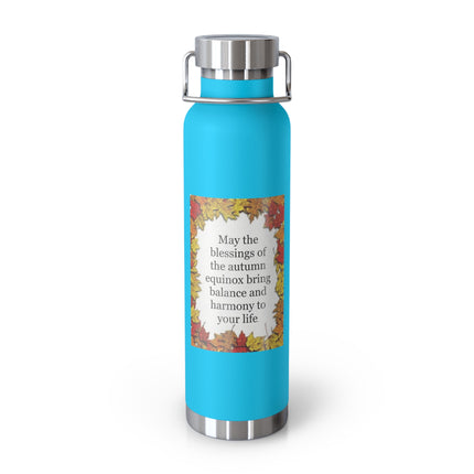 Autumn Equinox Insulated Bottle — 22oz Copper Vacuum Bottle with Fall Leaves Blessing