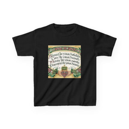 Blessed Holiday Kids Tee – Heart & Crown Celtic-Inspired Winter Shirt