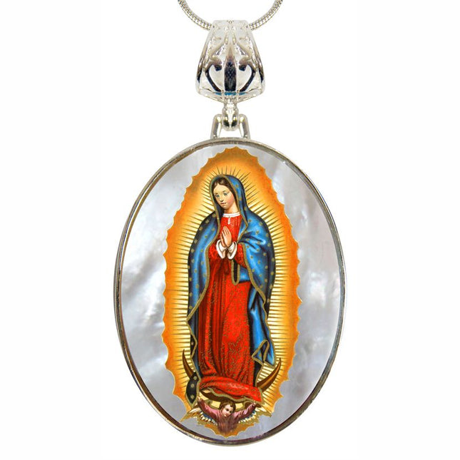 Lady of Guadalupe Silver Plated Mother of Pearl Necklace Jewelry - 43032-0