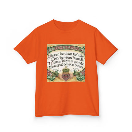Blessed Holiday Kids Tee – Heart & Crown Celtic-Inspired Winter Shirt