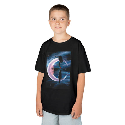 Kids Moon Dreamer Tee — Black Cats on Crescent Moon Graphic