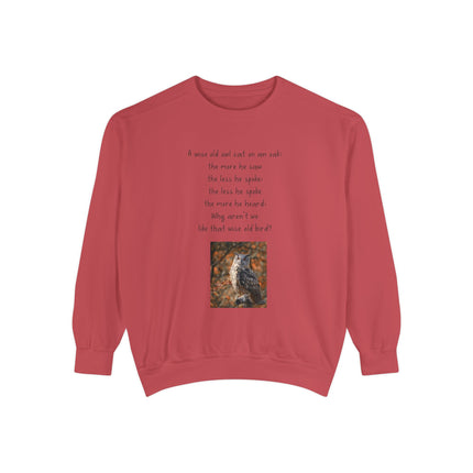 Poetic Owl Sweatshirt — Illustrated Owl Art with Poem Crewneck