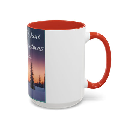 Christmas Peace Accent Mug | 15oz Ceramic Cup with Quote & Sunset