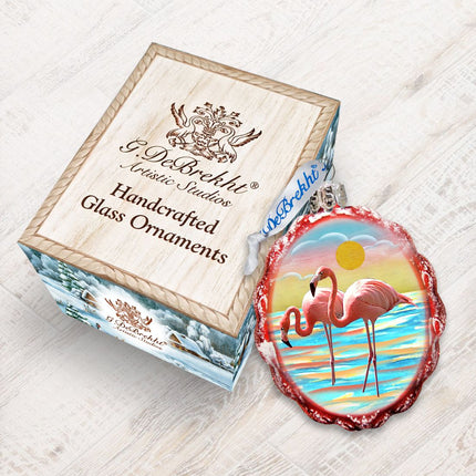 Flamingo at Sunset Mercury Glass Ornament by G. DeBrekht - Coastal Holiday Decor - 777375-2