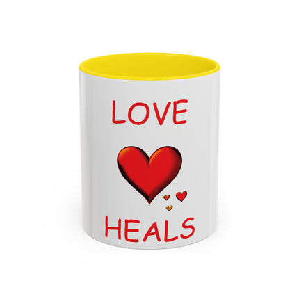 Love Heals Accent Mug – 11oz Ceramic Cup for Coffee & Kindness