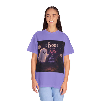 Halloween Ghost T-Shirt — “Boo is just hello in ghost language” Cute Spooky Tee