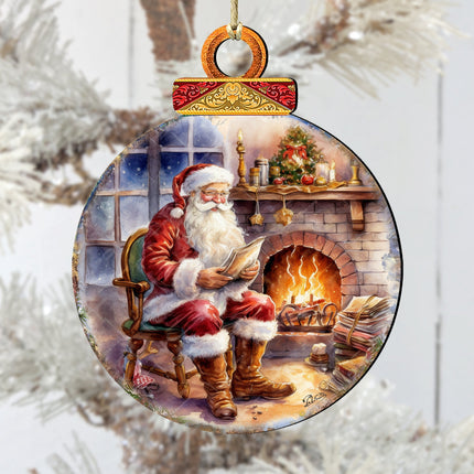Santa at the Fireplace Wooden Ornaments by G. Debrekht Christmas Santa Snowman Decor - 8611089-2