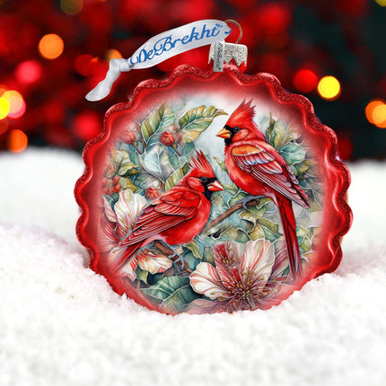 Cardinals Wreath Glass Ornament by G. Debrekht - Wildlife Holiday Decor - 759-052-3