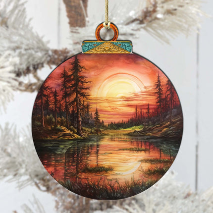 Red Sunset in Alaska Wooden Ornaments by G.Debrekht - Wildlife Holiday Decor - 870077-2
