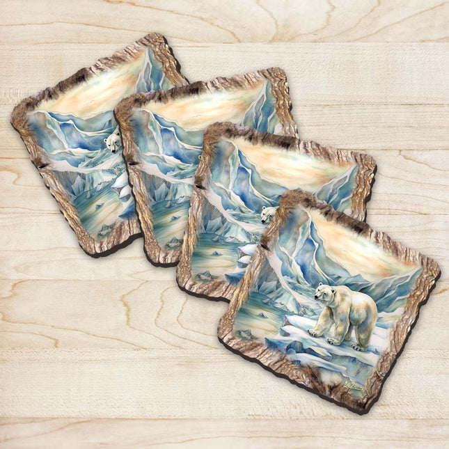 Polar Bear Wooden Cork Coasters Gift Set of 4 by Nature Wonders Nature Wildlife Decor  - 95400C-S4-0