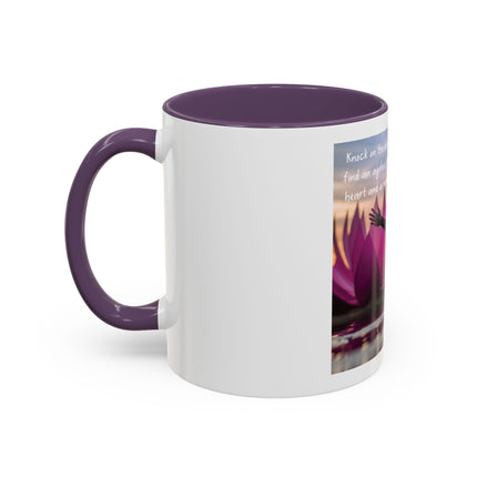 Inspirational Lotus Sunrise Coffee Mug — "knock on the door to my soul"