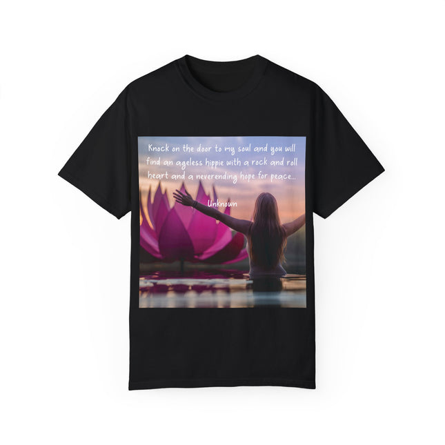 Ageless Hippie Soul Tee | Peaceful Unisex Shirt with Lotus & Quote