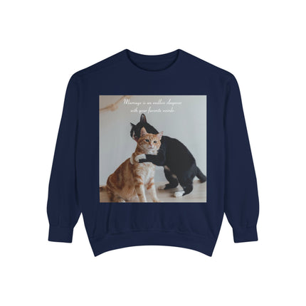Cute Cat Sweatshirt – Unisex Garment-Dyed Gift for Couples