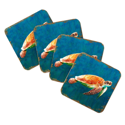 Sea Turtle Coastal Wooden Cork Coasters Gift Set of 4 by Nature Wonders - Coastal Sea-Life Decor - 95266C-S4-4