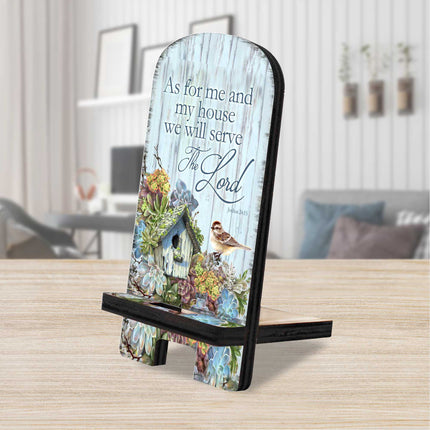 Serve the Lord Cell Phone Stand Inspirational Decor Wood Mobile Tablet Holder Charging Station Organizer - 892085-DG-0