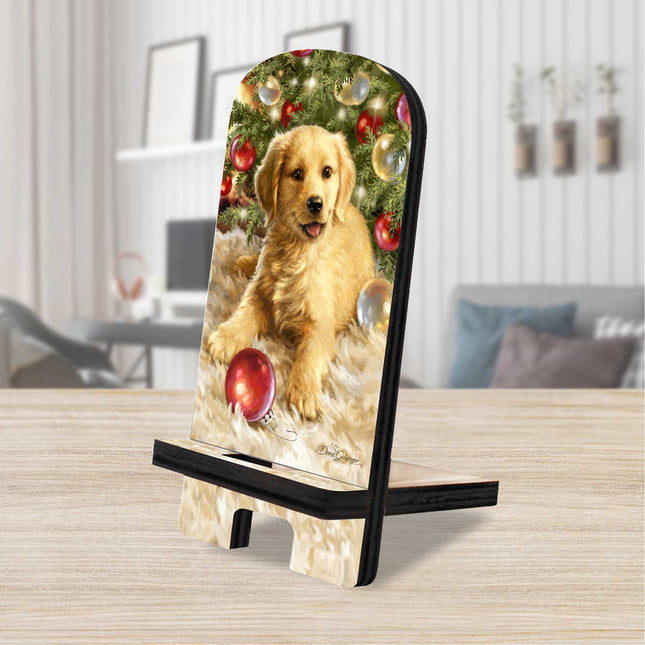 Christmas Puppy Cell Phone Stand Pet Décor Wood Mobile Tablet Holder Charging Station Organizer - 892075-DG-0