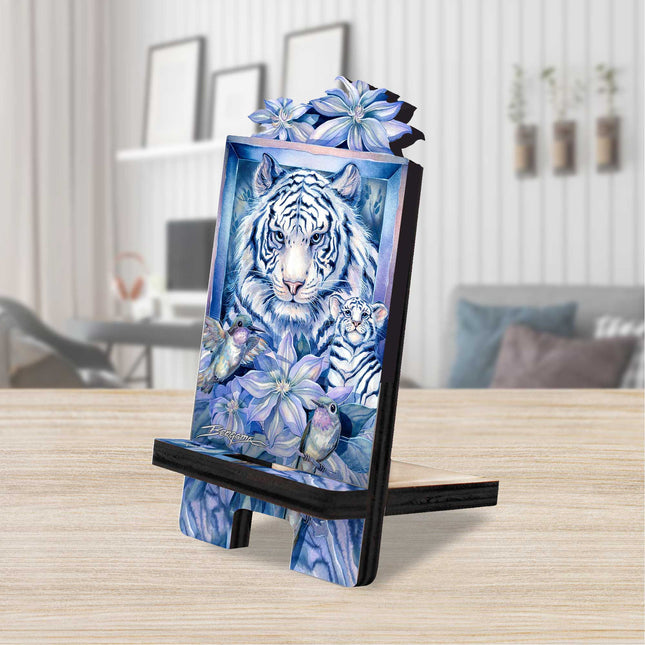 Tiger in the Garden Cell Phone Stand Wildlife Décor Wood Mobile Tablet Holder Charging Station Organizer - 892096C-JB-0