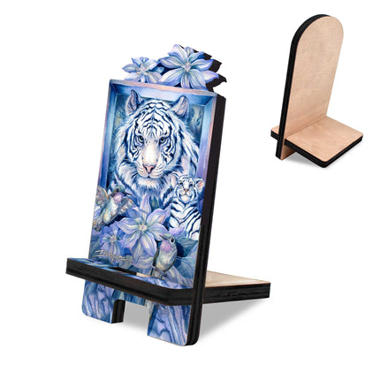 Tiger in the Garden Cell Phone Stand Wildlife Décor Wood Mobile Tablet Holder Charging Station Organizer - 892096C-JB-1
