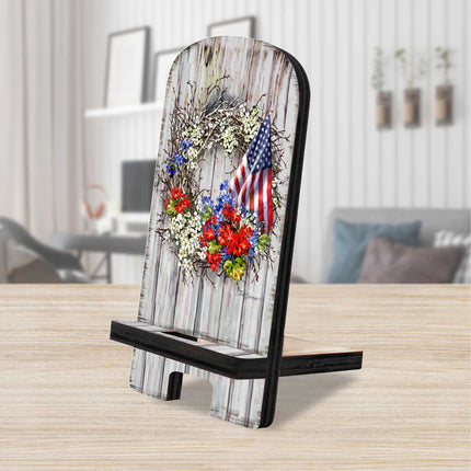 American Wreath Cell Phone Stand Wood Mobile Tablet Holder Charging Station Organizer - 892098-DG-0