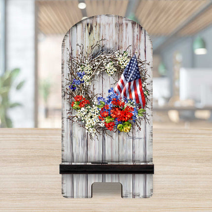 American Wreath Cell Phone Stand Wood Mobile Tablet Holder Charging Station Organizer - 892098-DG-2