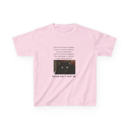 Kids Cotton Tee – “Please Don’t Hurt Me” Black Cat Design