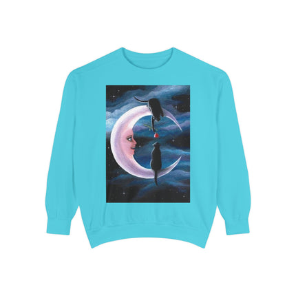Moonlit Cats Sweatshirt —Whimsical Crescent Moon & Black Cat Graphic