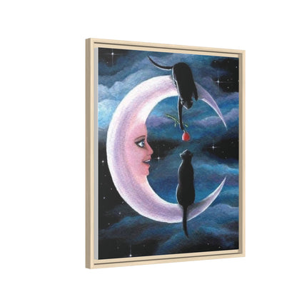 Framed Matte Canvas Moon Cats Wall Art — Whimsical Night Sky Print