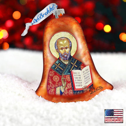 Saint Nick Bell Glass Ornament by G. DeBrekht - Nativity Holiday Decor - 752-034-1