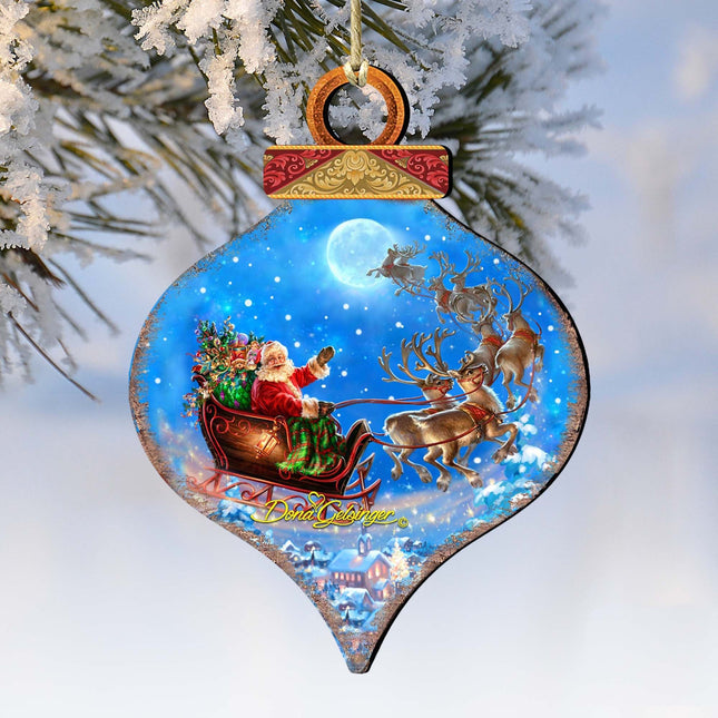 Santa Magical Flight Wooden Ornaments by Gelsinger - Christmas Santa Snowman Decor - 8031020-1314-0