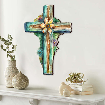 Teal Wooden Cross by G. Debrekht - Easter Spring Decor - 88164-3