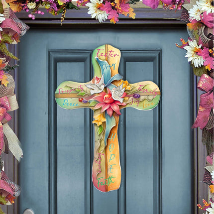 Easter Cross with Doves Holiday Door Decor by G. Debrekht - Easter Spring Decor - 8688167H-1