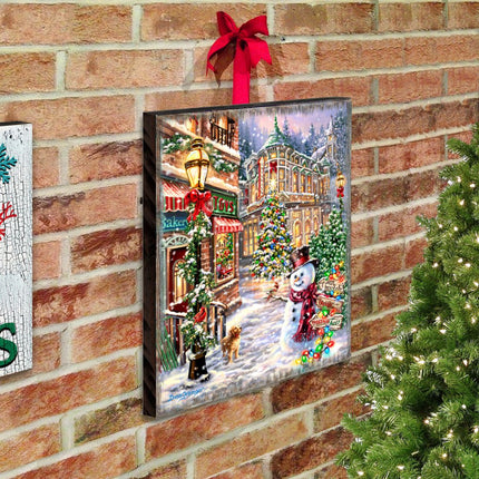 Christmas Lane Wooden Wall Art by D. Gelsinger - Christmas Santa Snowman Decor - 95674B-DG-2