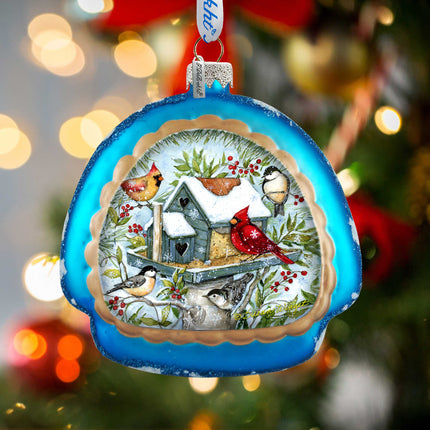 Mercury Glass Birdhouse - Winter Cardinals - Christmas Tree Decor by Susan Winget - Welcome Winter - Handmade Gift - Handblown Glass - 756-115-SW-4