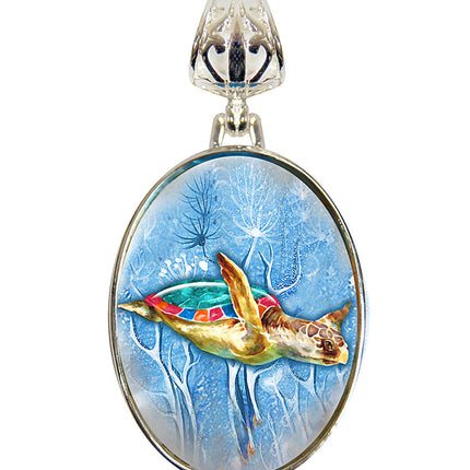 Turtle Pendant Silver-Plated Mother of Pearl Jewelry Pendant Necklace - 44053-0