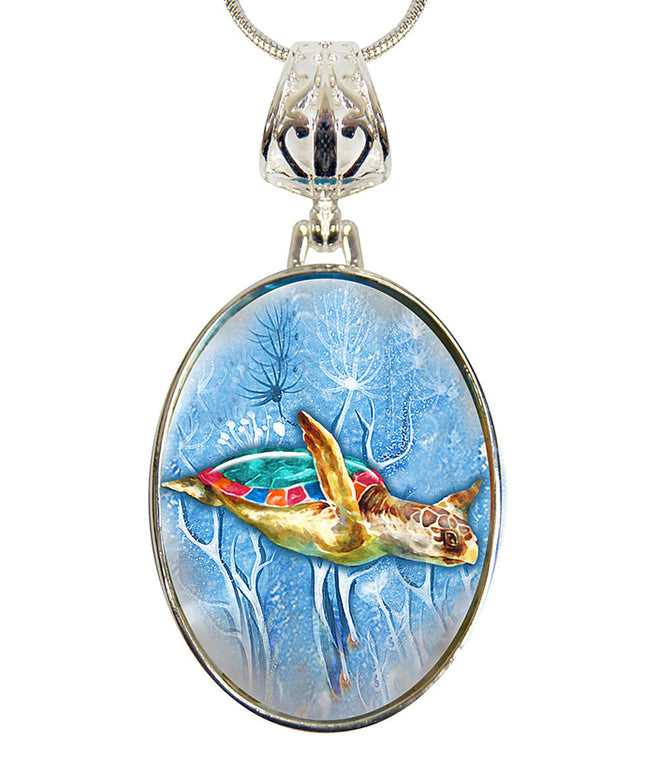 Turtle Pendant Silver-Plated Mother of Pearl Jewelry Pendant Necklace - 44053-0