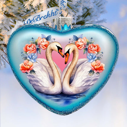 Swan Love Heart Glass Ornament by G. Debrekht - Christmas Decor - 753-012-0