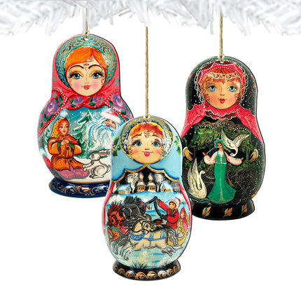 Nesting Doll Wooden Ornaments Set of 3 by G. DeBrekht - Christmas Décor - 8100105S3-1