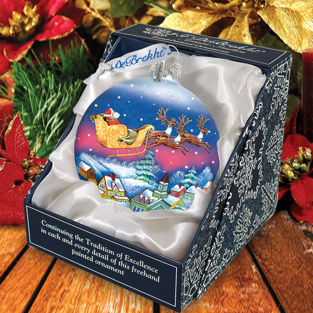 Santa on Sleigh Ball Glass Ornament by G. DeBrekht - Christmas Santa Snowman Décor - 73311-0
