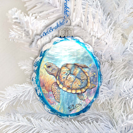 Glass Christmas Ornaments - Turtle Keepsake Glass Ornaments by G. Debrekht - Coastal Holiday Decor - 777396-1