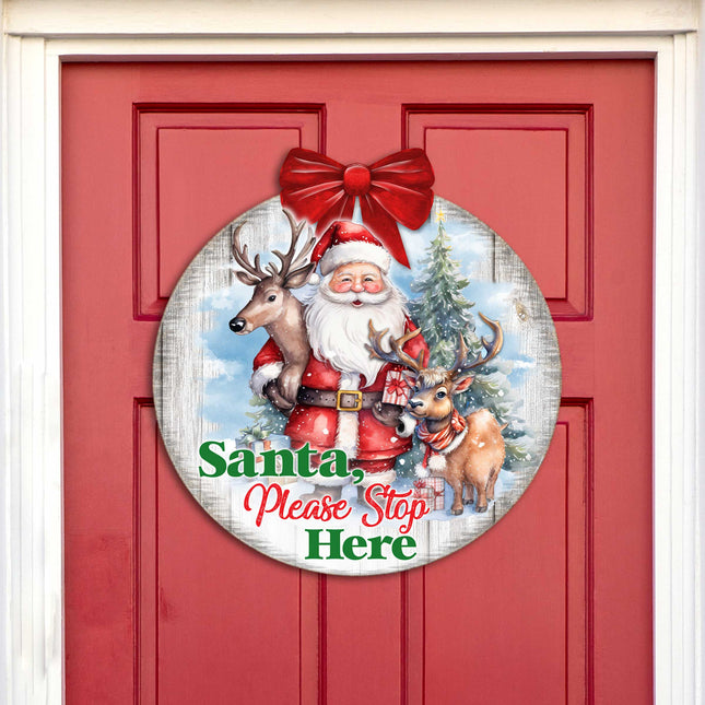 Santa Please Stop Here Sign Front door welcome sign Main entrance banner Welcome sign - Wooden front porch decor - 933116H-0